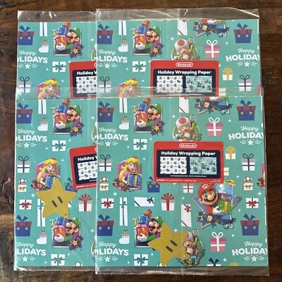 4pk Nintendo Super Mario Christmas Holiday Gift Wrapping Paper GAMESTOP PROMO