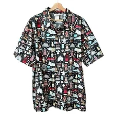 Disney Parks Wonderground Kingdom of Cute Button Down Camp Shirt Black Sz XL