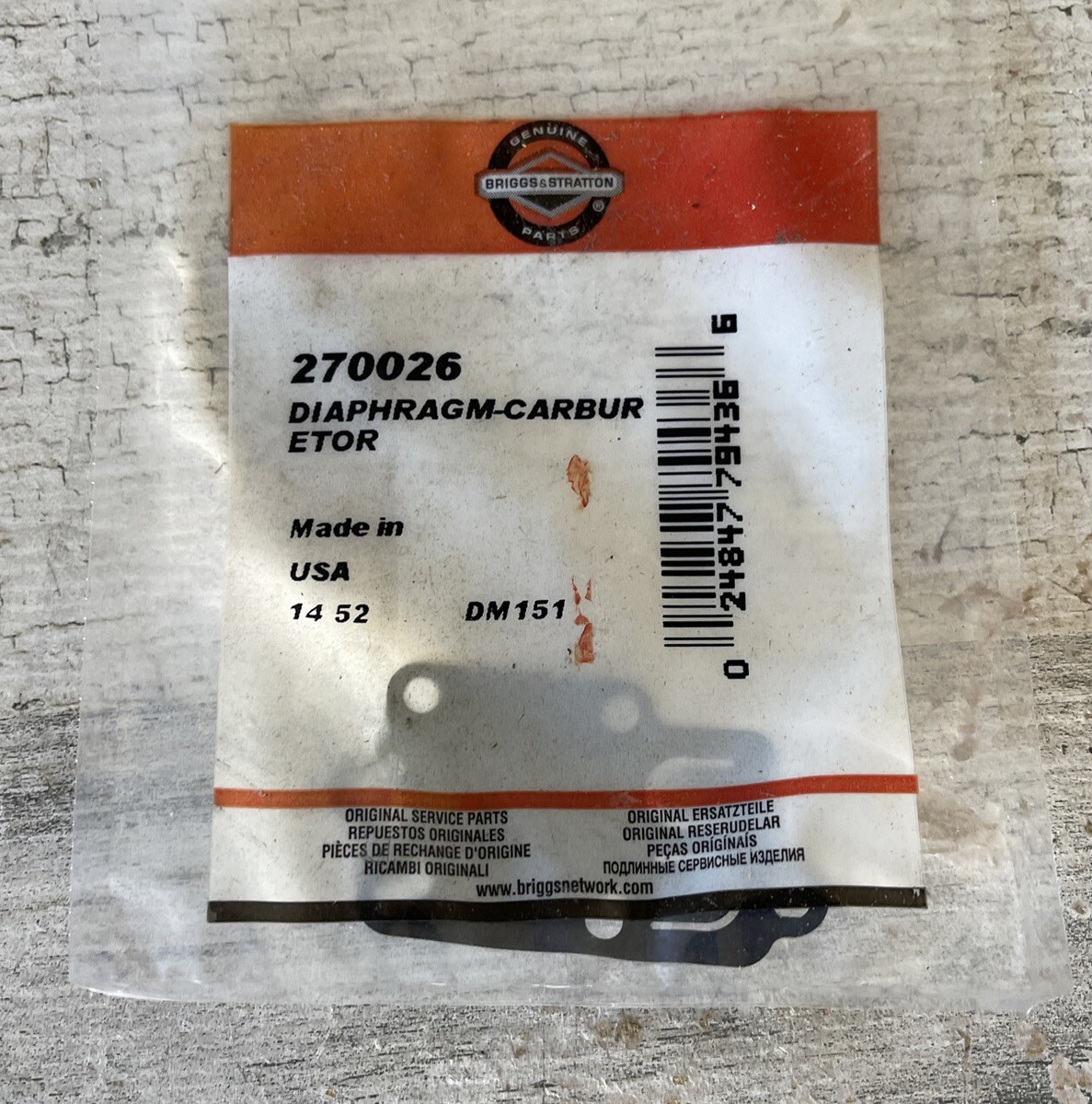 Briggs & Stratton Genuine 270026 DIAPHRAGM-CARBURETOR Replacement