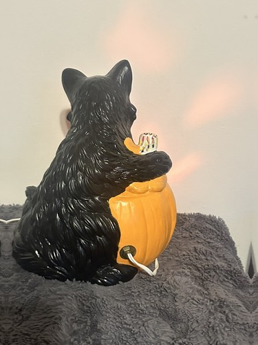 Vtg Black Cat & Pumpkin Ceramic Mold Halloween Decor Jack O Lantern Light Up - Picture 10 of 13