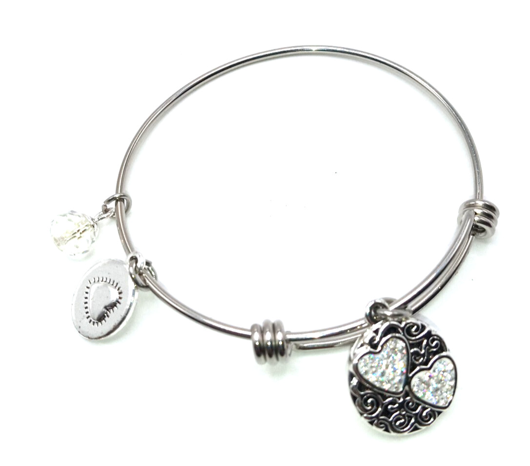 Vintage Silver Tone Charms Stackable Bangle Brace… - image 8