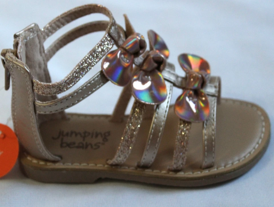 Sandalias Jumping Beans Bow para niñas pequeñas talla 6 gladiador encantado oro rosa Foto 4 de 4