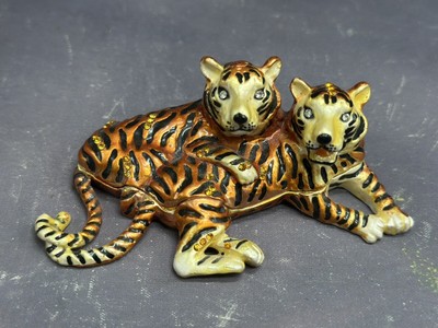 Work of Art Bejeweled Rhinestone Eyes Enamel Tigers Lovers Babies Trinket