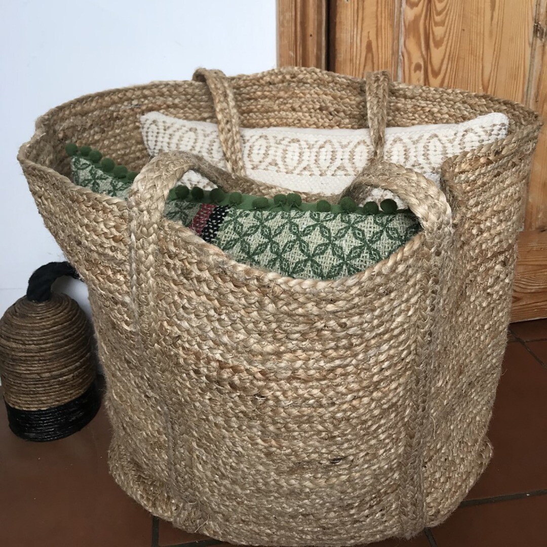Large natural jute bag, log or laundry basket or toy storage bag