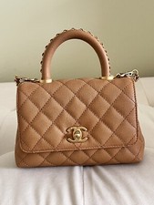 New Chanel Coco Handle Caviar Mini Flap Quilted Satchel Cross Body Dark Brown