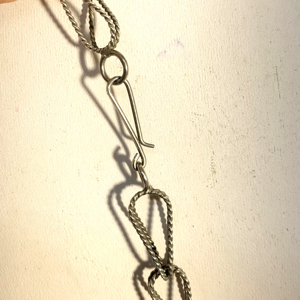 COLLANA A MAGLIE DOPPIE IN ARGENTO 800 FATTA A MANO ORIGINALE ANNI 70 LUNGA 1 MT - Immagine 4 di 4