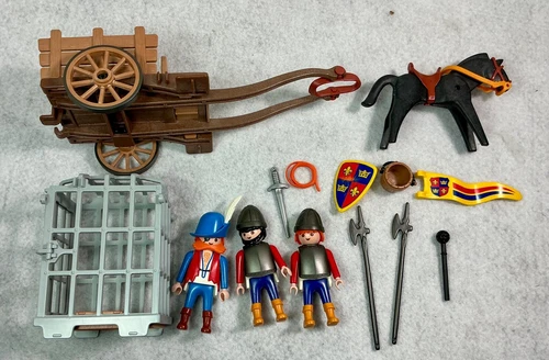 Vintage Playmobil 3674 Medieval Knights Prison Cart Set Complete