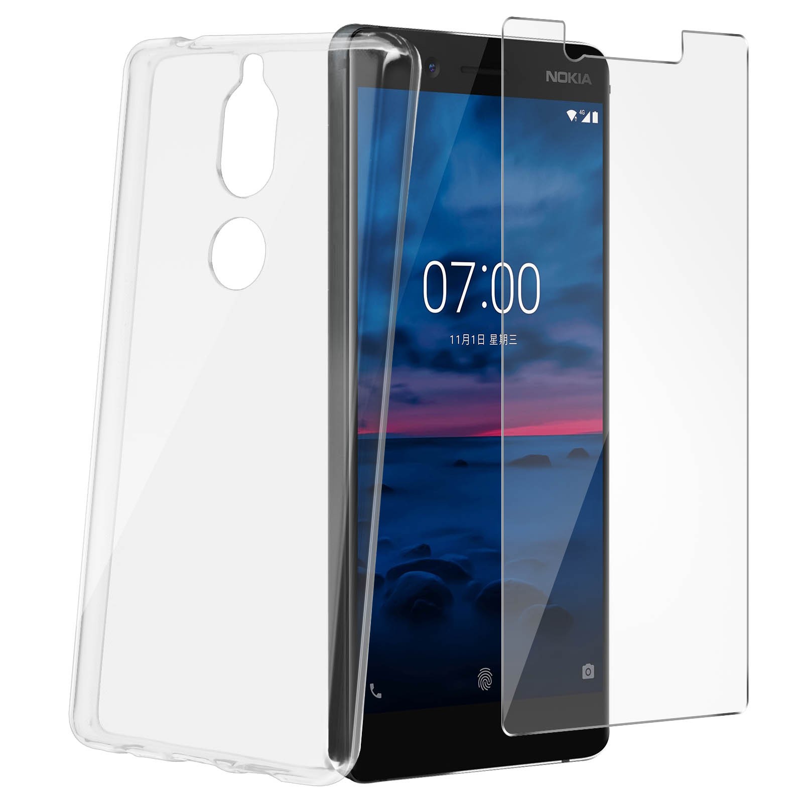 Pack protection 360 Nokia 7 avec coque silicone transparent et verre trempé