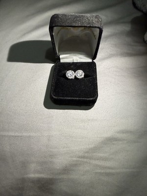 Finecraft 1.25 Carat, Sterling Silver,  Diamond Halo Stud Earrings...