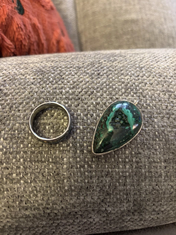 Colgante oxidado lágrima gema malaquita real de México de plata de ley 925 vintage Foto 4 de 4