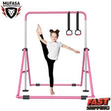 Foldable Adjustable Gymnastics Bar for Kids  5 Height Levels  140lbs Capacity
