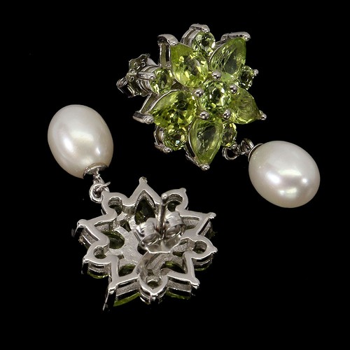 925 Sterling Silver Earrings Pear Peridot Mop Natural Gemstone Jewelry - Picture 3 of 13