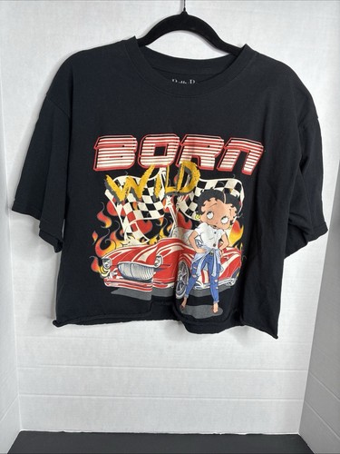 Betty Boop Damen Large schwarz Cropped Top T-Shirt Born Wild Race Car
