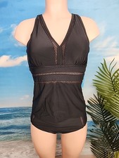 NWT Cupshe Womens Two Piece Tankini Size Medium Solid Black.