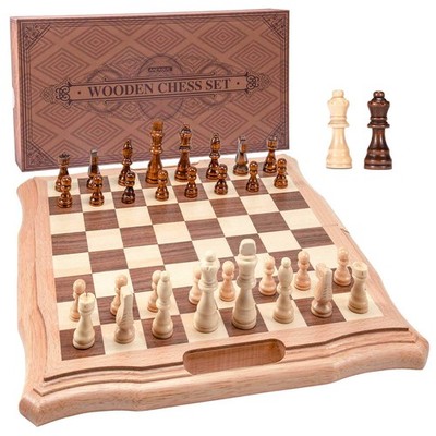 AMEROUS 15.6 inches Magnetic Wooden Chess Set, Handheld Style Chess Board Gam...