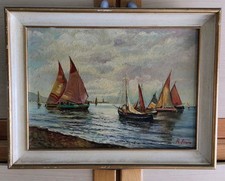 Vecchio dipinto olio "Barche a vela ".