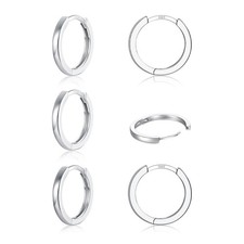 3 Pairs 925 Sterling Silver Hoop Earrings 14K White Gold Plated Small Silver Hoo