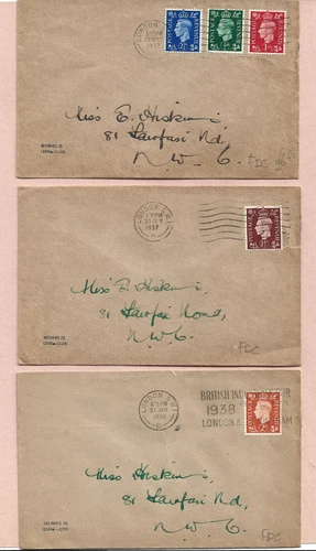 GB 1937/38 GVI 3 FDCs DARK COLOUR DEFINITIVES - SEE SCANS
