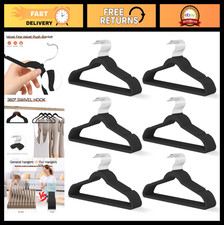 60 Pack Black Velvet Hangers - Slim Space-Saving Non-Slip Clothes Hangers with R