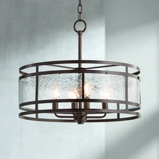 Edinger Bronze Pendant Chandelier 20" Wide Industrial Waterglass 4-Light Fixture