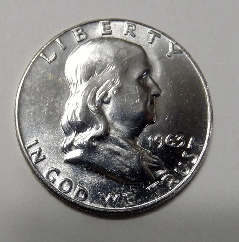 $3.50 UNDER SPOT  VALUE ~  1963 D Franklin 90% Silver Half Dollar 50¢ ~ UNC Coin