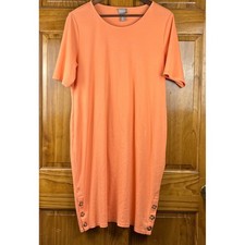 Chicos Orange 100% Cotton Short Sleeve Knit T-Shirt Midi Dress Sz 2 Coastal