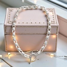 Silver T Bar Belcher Toggle Necklace, Silver T Bar Chunky Link Chain Necklace