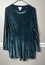 Soft Surroundings Mini Velvet Dress Women Size Medium Teal Blue Pleated Babydoll