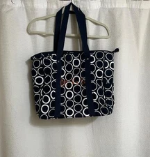 Thirty One Top Zip Soft Tote Organizer Purse Navy With White Circles