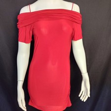 True light red dress med slinky ruched bodycon club dance formal event date USA