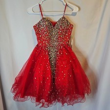 Terani Couture Rhinestone Tulle Cocktail Dress Womens Red Homecoming Prom Glam 0