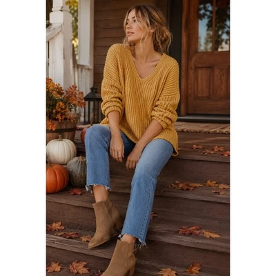 Jenni Kayne Fisherman Sweater Mustard Chunky Knit Coastal Minimalist Size XS
