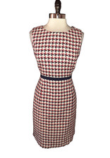 TALBOTS Size 8 Sheath Dress Blue Ivory Red Sleeveless Knee Length