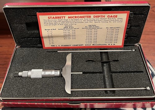 Vintage Starrett 0-3 Zoll 1.000stel (0,001") Tiefe Mikrometer Set Nr. 445A-3RL - Bild 2 von 8