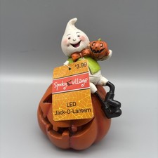 Light Up Ghost On Jack-o -Lantern Pumpkin 5 Halloween Decoration Resin Figure