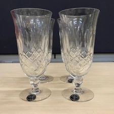 Tiffin-Franciscan Set 4 Crystal ELYSE Iced Tea Goblets Stem Cut Glasses 6-7/8”