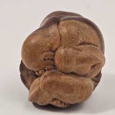 Hand Carved Wooden Weeping Buddha Figurine Shy Yogi Crying Buddha Statue 2.5"