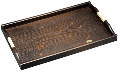 Nakanishi Kogei Wooden Tray, Fuji Side Tray, Flower and Butterfly Design, 51cm,