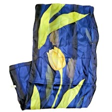 Vintage 100 SILK Chiffon FLORAL SCARF Tulips Blue Green 57" x 10"