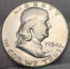 1954 P Franklin Half Dollar - 90% Silver - 0.3617 Troy Ounces ~ F54p5