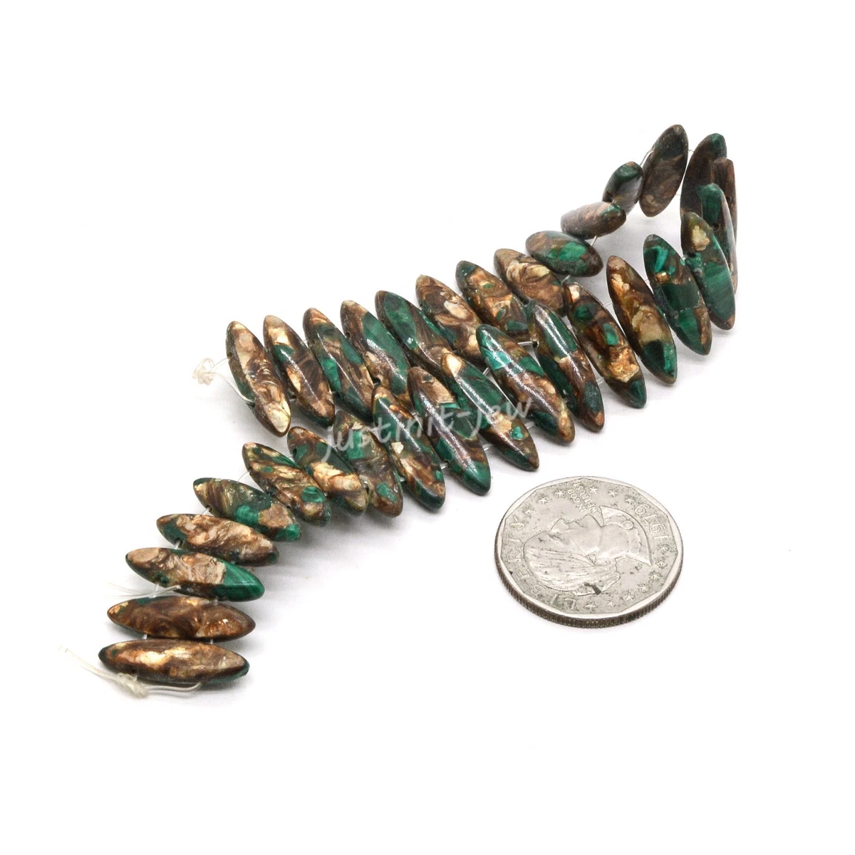 21mm Copper Malachite teardrop horse eye olive loose gemstone two hole beads