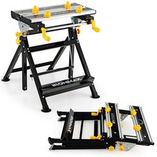 60x74.5cm Heavy Duty Folding Workbench with Tilting Table 125kg Capacity Black