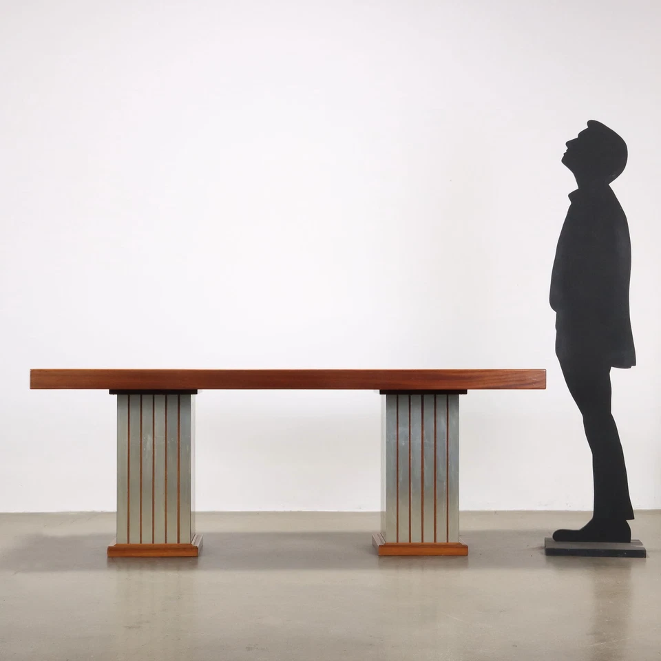 Mesa Enchapa en Caoba Vintage Aluminio Diseño Años 70-80  - Imagen 2 de 4