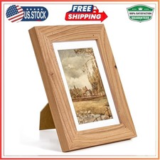5x7 Picture Frame with Mat for 4x6 Photo, Solid Elm Wood  Tempered Glass, Ru...