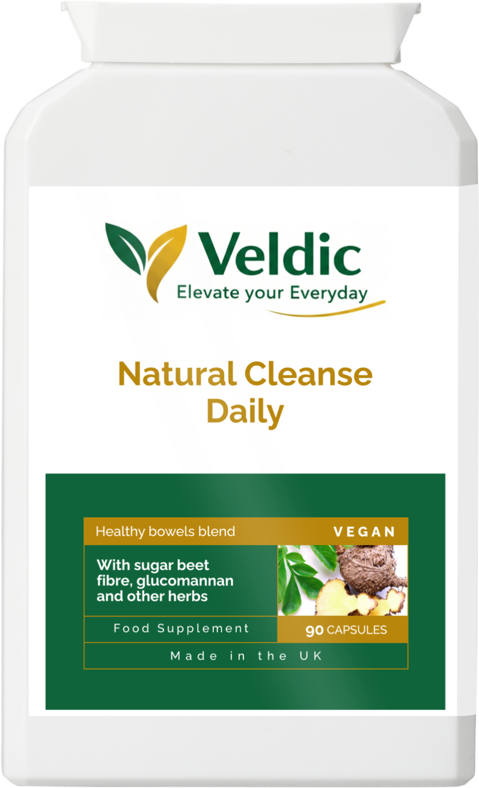 Veldic Natural Cleanse Daily 90 Vegan Capsules Sugar Beet Fibre Glucomannan