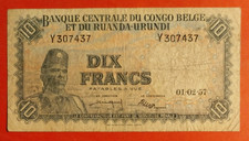 Banknote Kongo Belge Ruanda 10 Franken n&deg; AM078487
