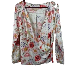 ModCloth White & Pink Floral Faux Wrap Blouse Top Shirt Size XS Cottagecore