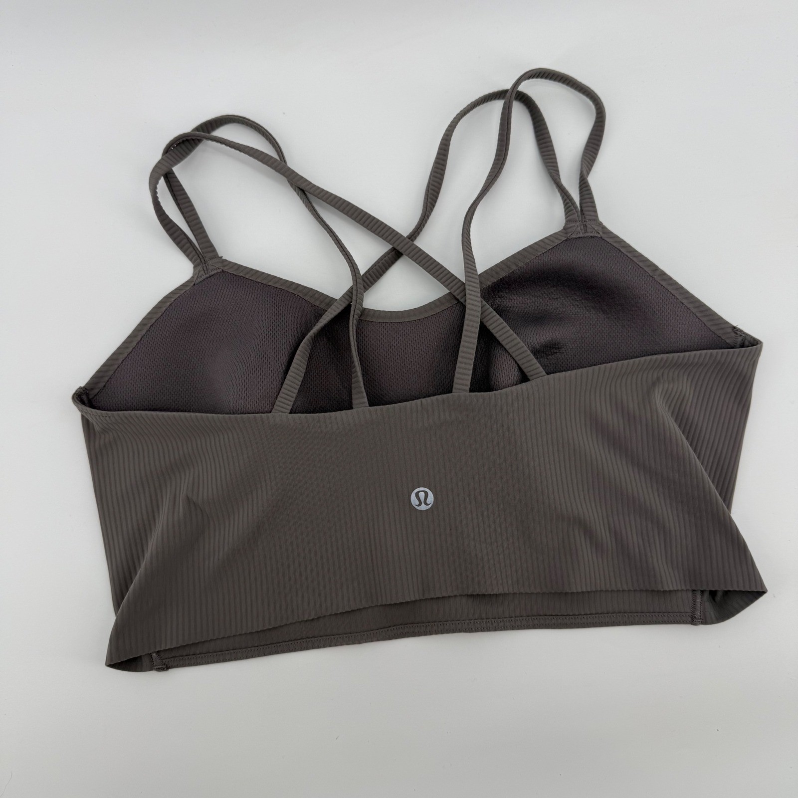 Lululemon Like a Cloud Longline Bra Ribbed Strappy Back Grey Brown Espresso