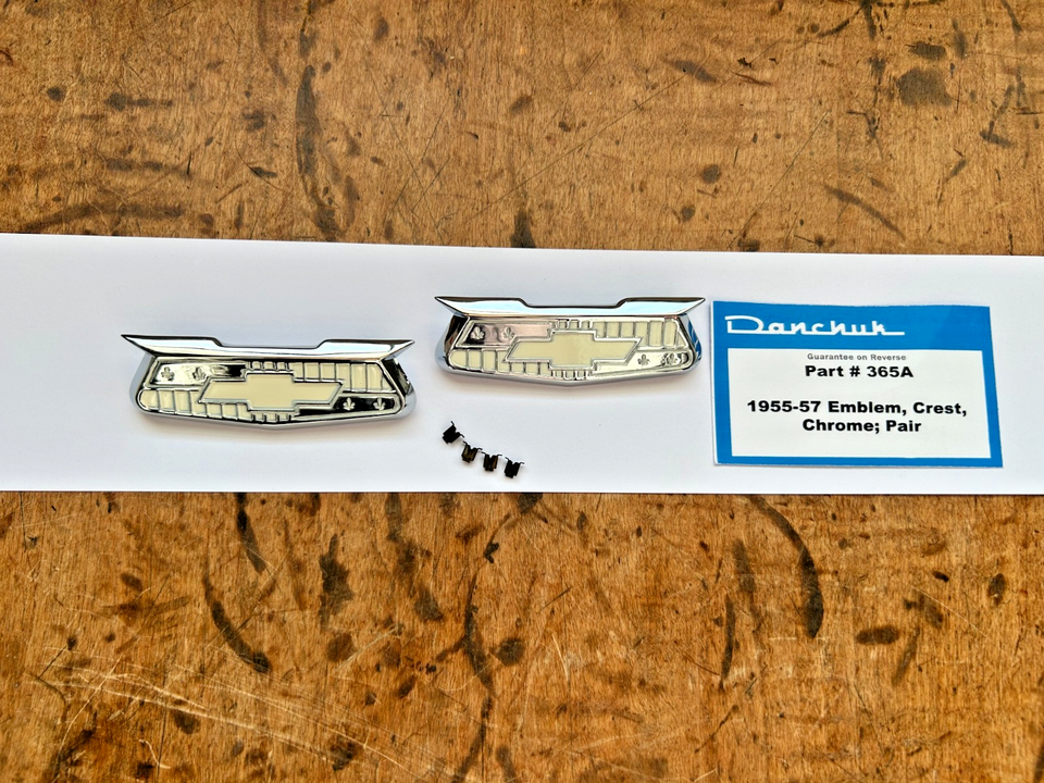 55 56 57 Chevy Bel Air Chrome Crest Emblems Pair Danchuk 1955 1956 1957 ...