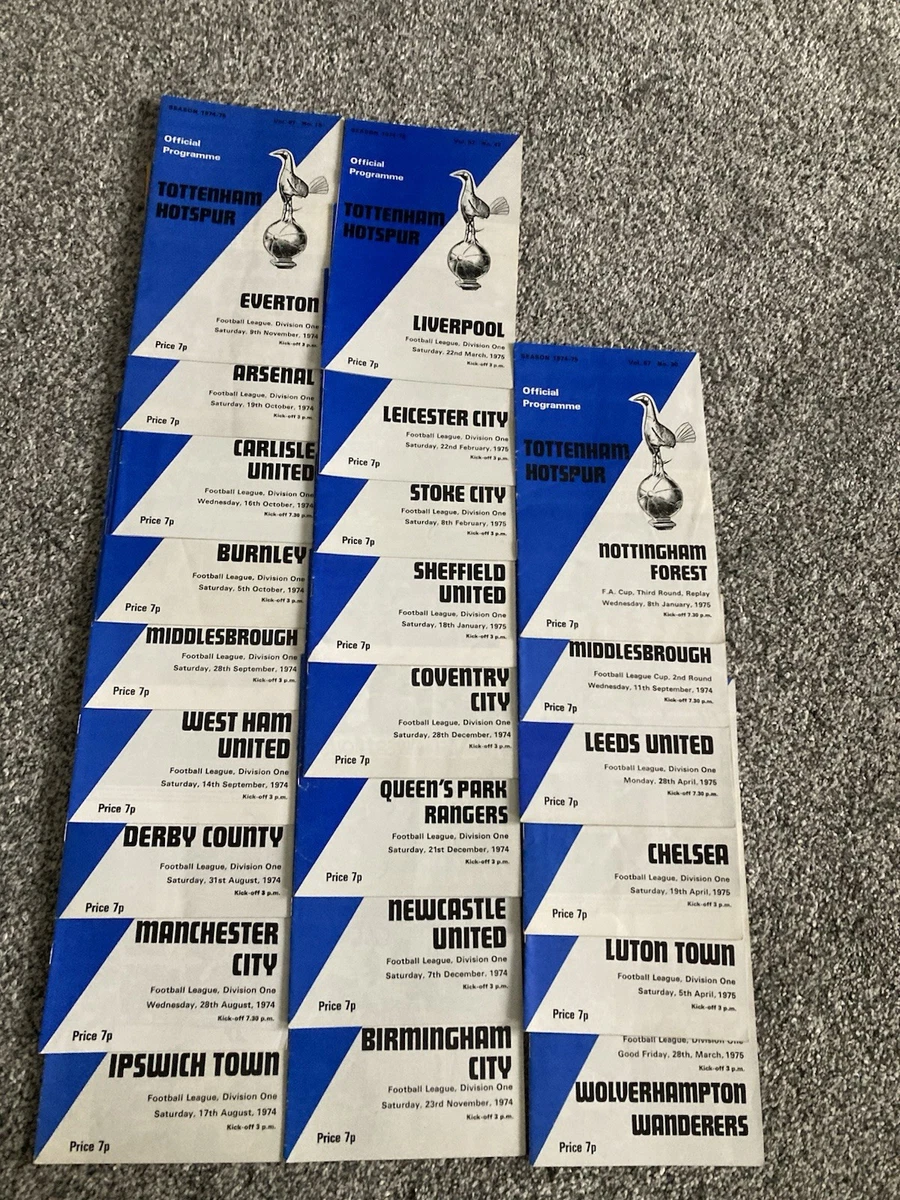 4 Programmes Vintage Tottenham Hotspur – Années 70, Football League Division One